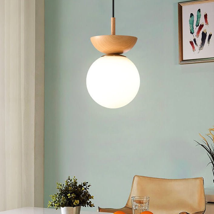 Nordic Wood & Glass Ceiling Light – Minimalist Globe Flush Mount Fixture