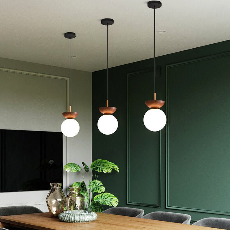 Nordic Wood & Glass Ceiling Light – Minimalist Globe Flush Mount Fixture