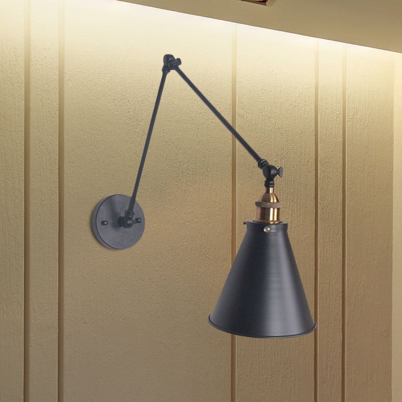 Industrial Swing Arm Wall Lamp – Adjustable Black Wall Light