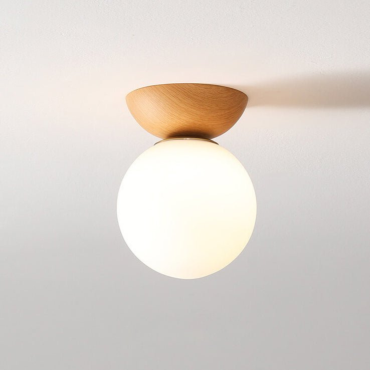 Nordic Wood & Glass Ceiling Light – Minimalist Globe Flush Mount Fixture