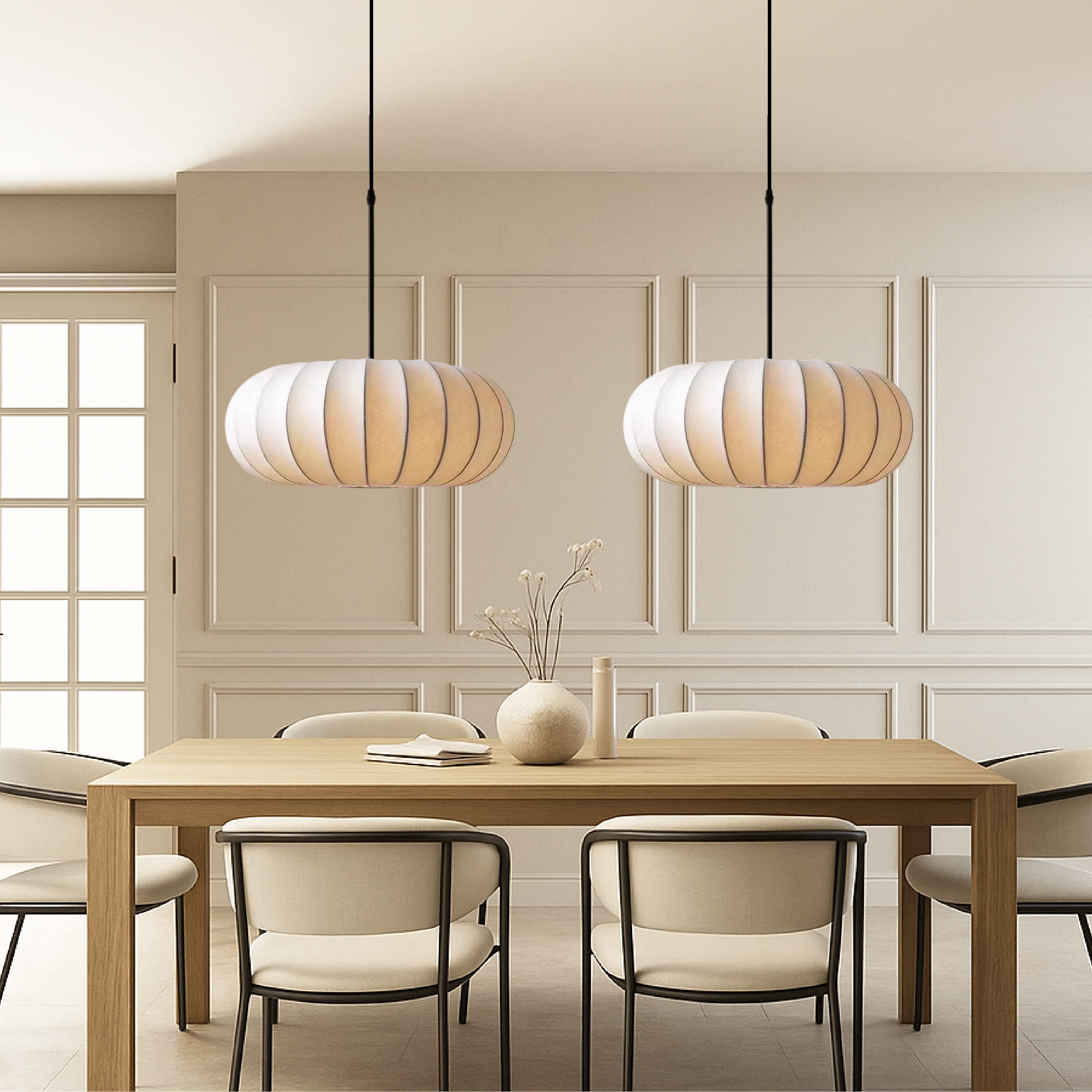 Scandinavian Oval Pendant Light – Soft Fabric Dining Room Hanging Lamp