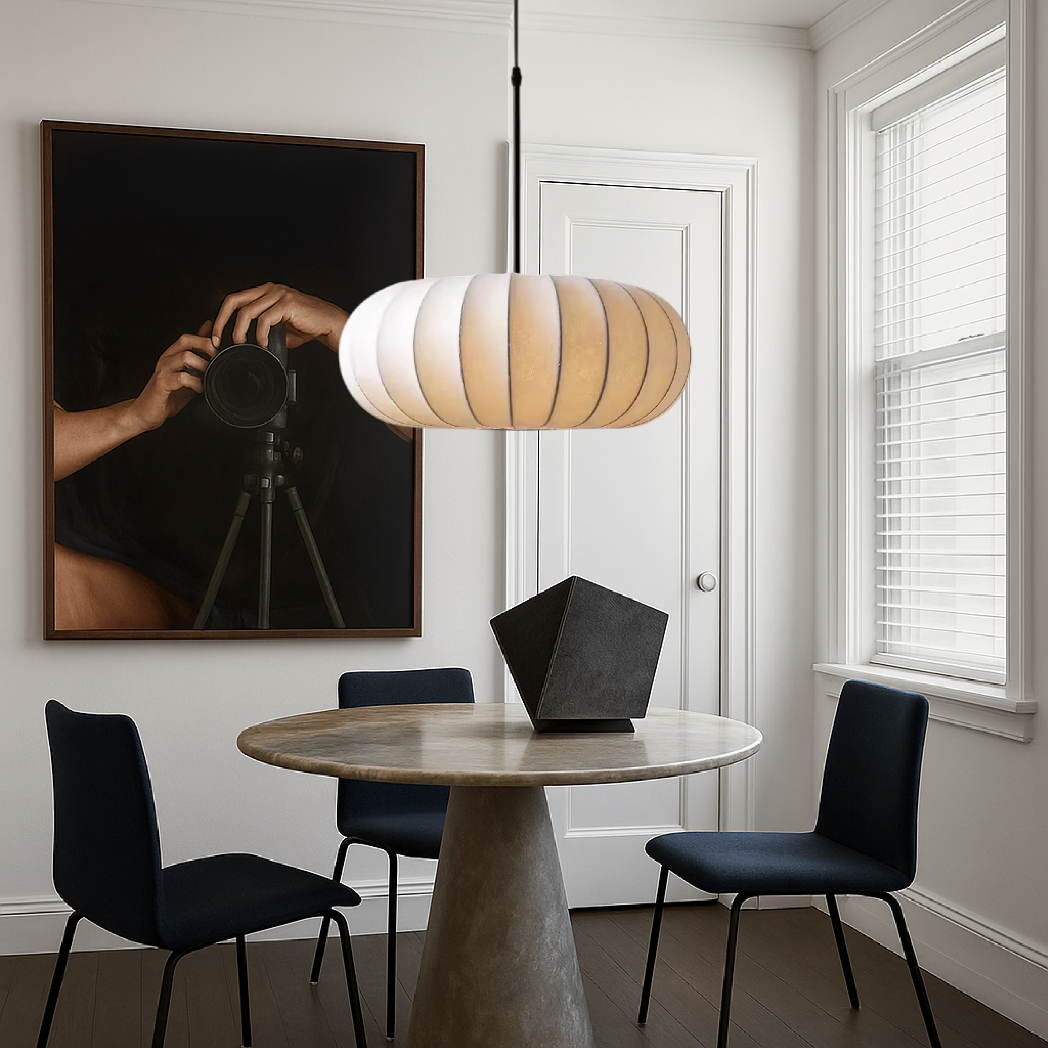 Scandinavian Oval Pendant Light – Soft Fabric Dining Room Hanging Lamp