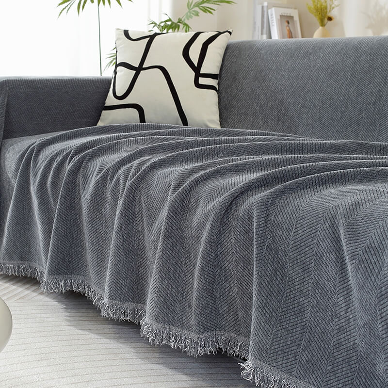 Cozy Woven Throw Blanket – Design with Decorative Tassels for Sofa & Living Room