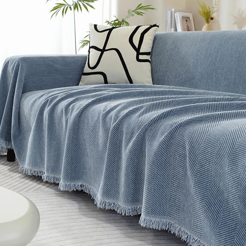 Cozy Woven Throw Blanket – Design with Decorative Tassels for Sofa & Living Room