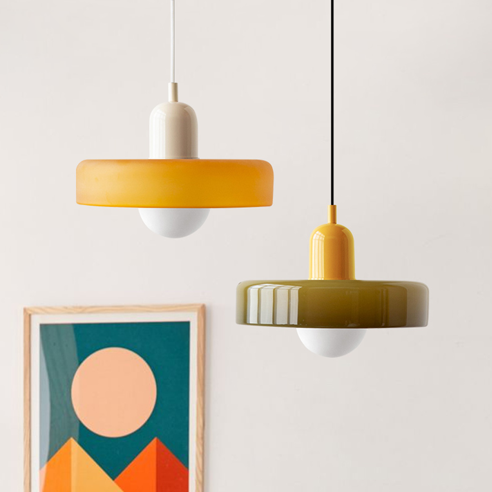 Bauhaus Colored Glass Pendant Light – Retro Designer Hanging Lamp