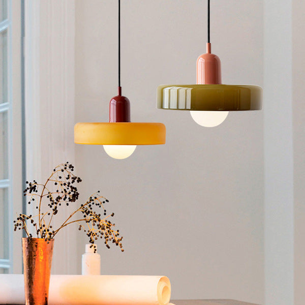 Bauhaus Colored Glass Pendant Light – Retro Designer Hanging Lamp