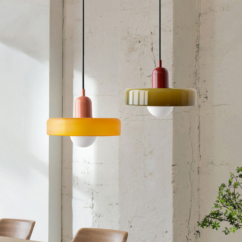 Bauhaus Colored Glass Pendant Light – Retro Designer Hanging Lamp