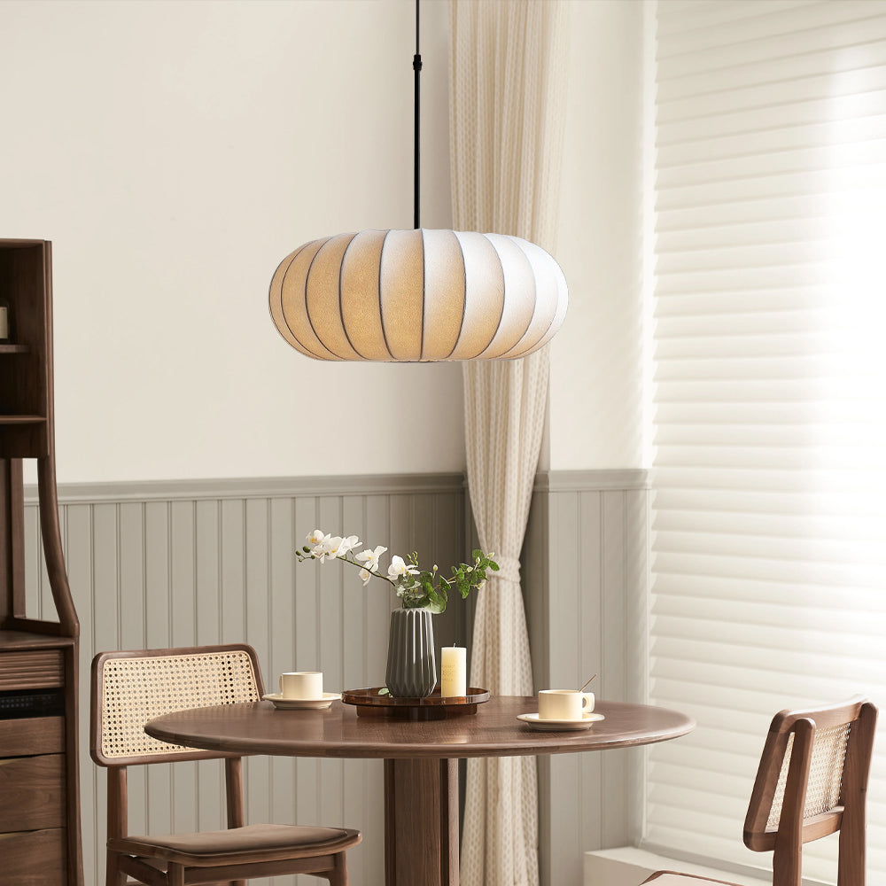 Scandinavian Oval Pendant Light – Soft Fabric Dining Room Hanging Lamp