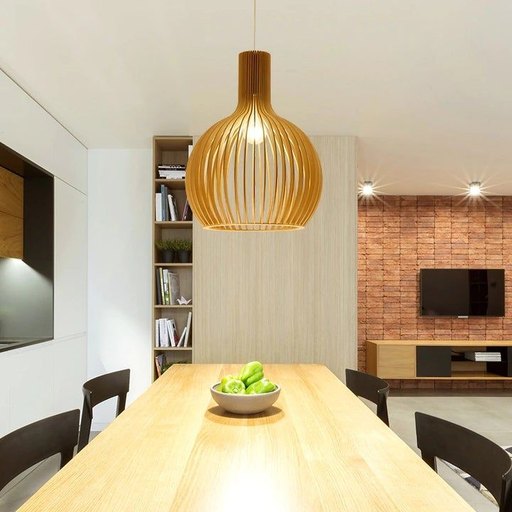 Nordic Wooden Hanging Lamp – Modern Minimalist Dining Room Pendant Light
