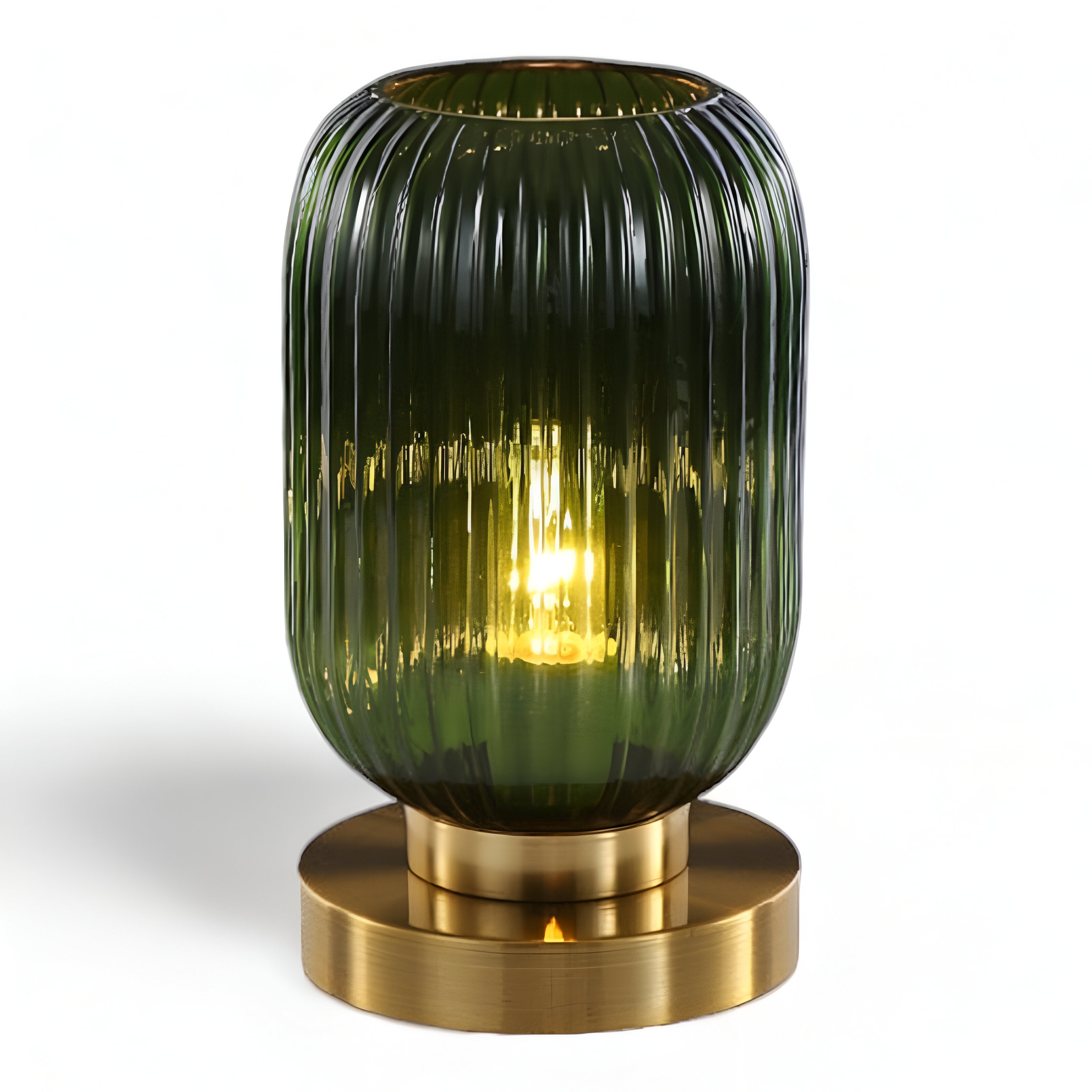 Modern Ribbed Glass Table Lamp – Ambient Gold Base Light