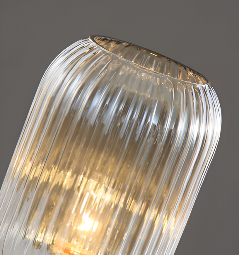 Modern Ribbed Glass Table Lamp – Ambient Gold Base Light