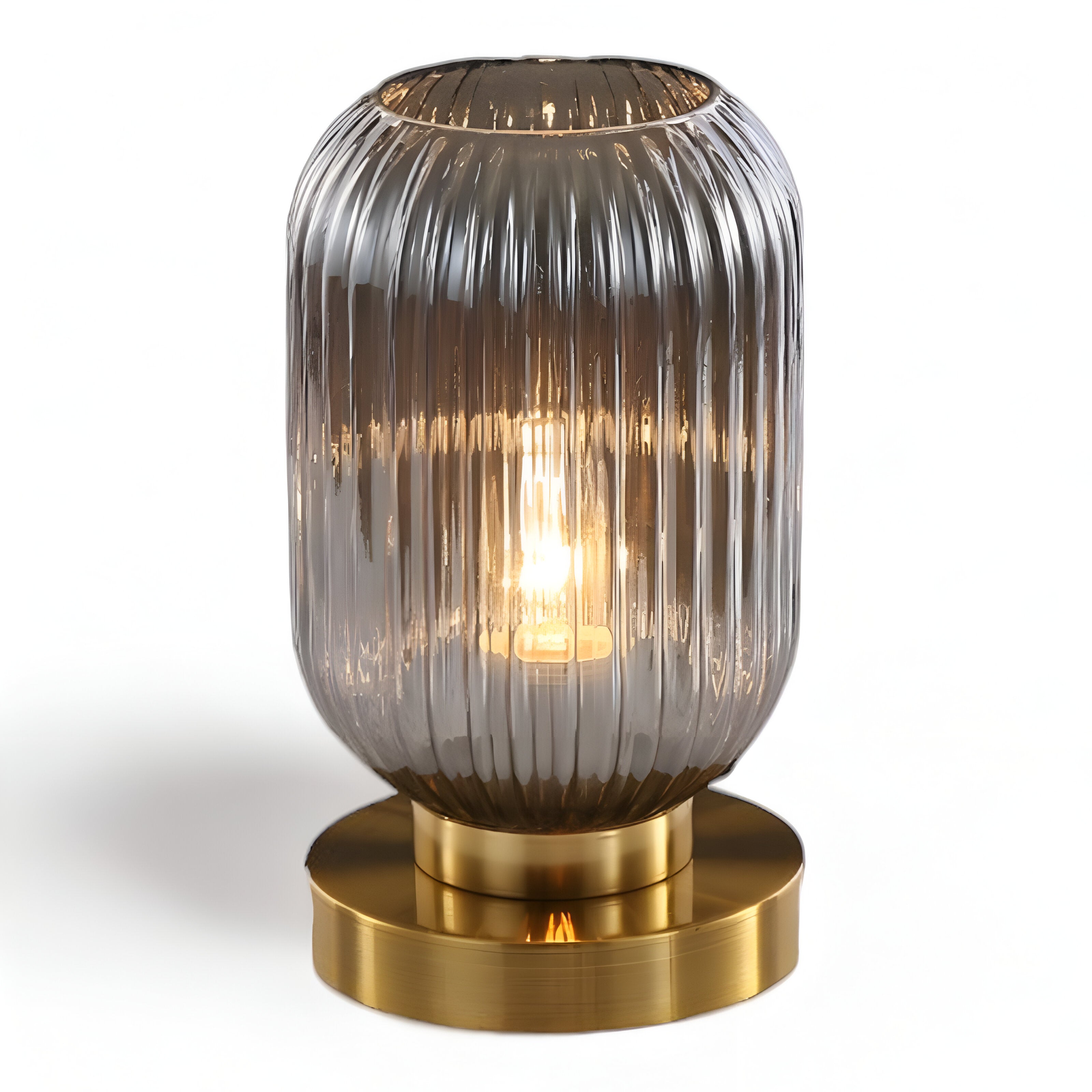 Modern Ribbed Glass Table Lamp – Ambient Gold Base Light