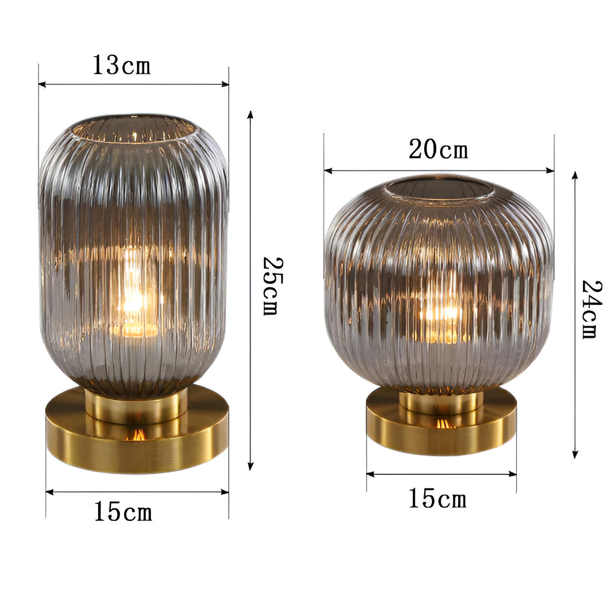 Modern Ribbed Glass Table Lamp – Ambient Gold Base Light
