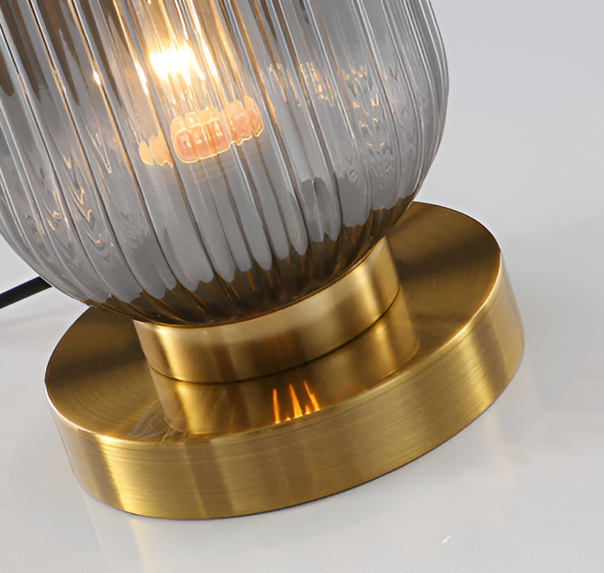 Modern Ribbed Glass Table Lamp – Ambient Gold Base Light