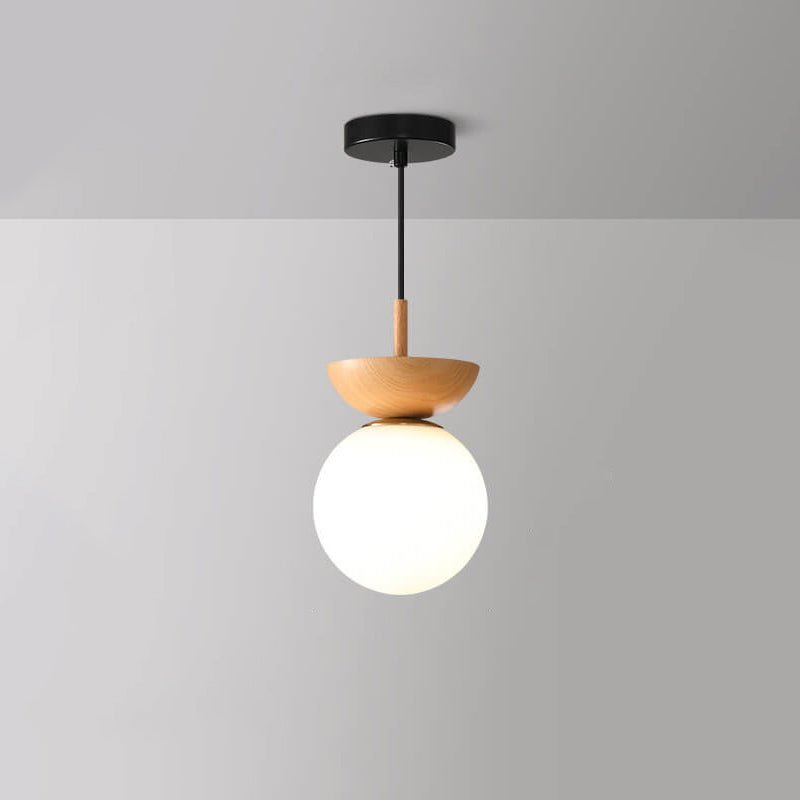 Nordic Wood & Glass Ceiling Light – Minimalist Globe Flush Mount Fixture