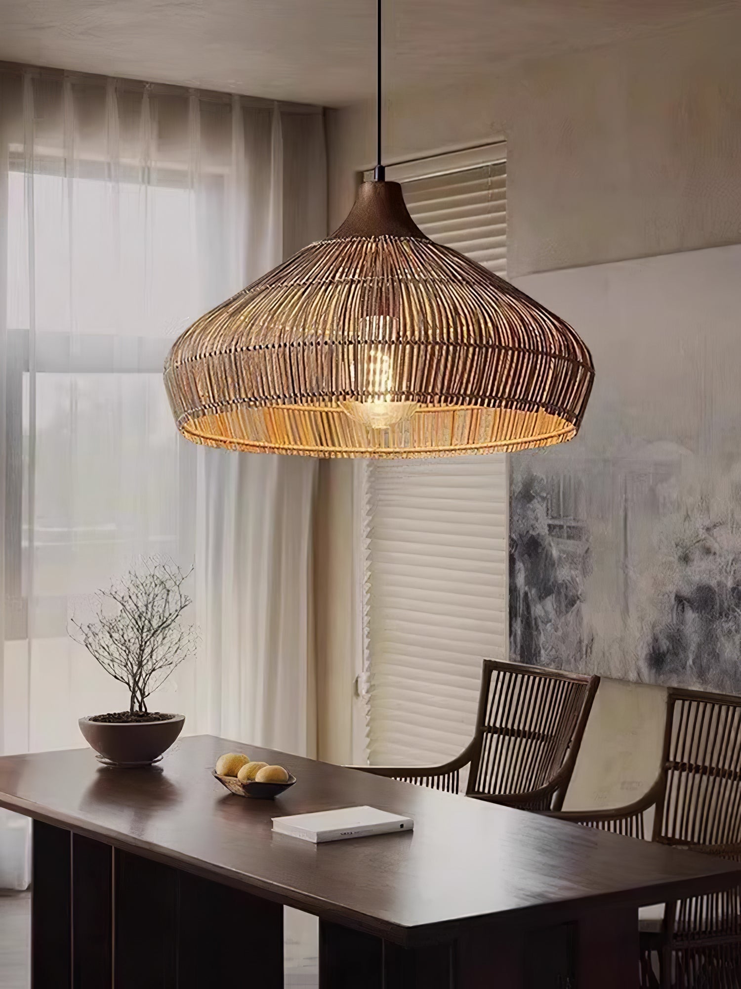 Wicker Rattan Pendant Light – Modern Hanging Ceiling Lamp