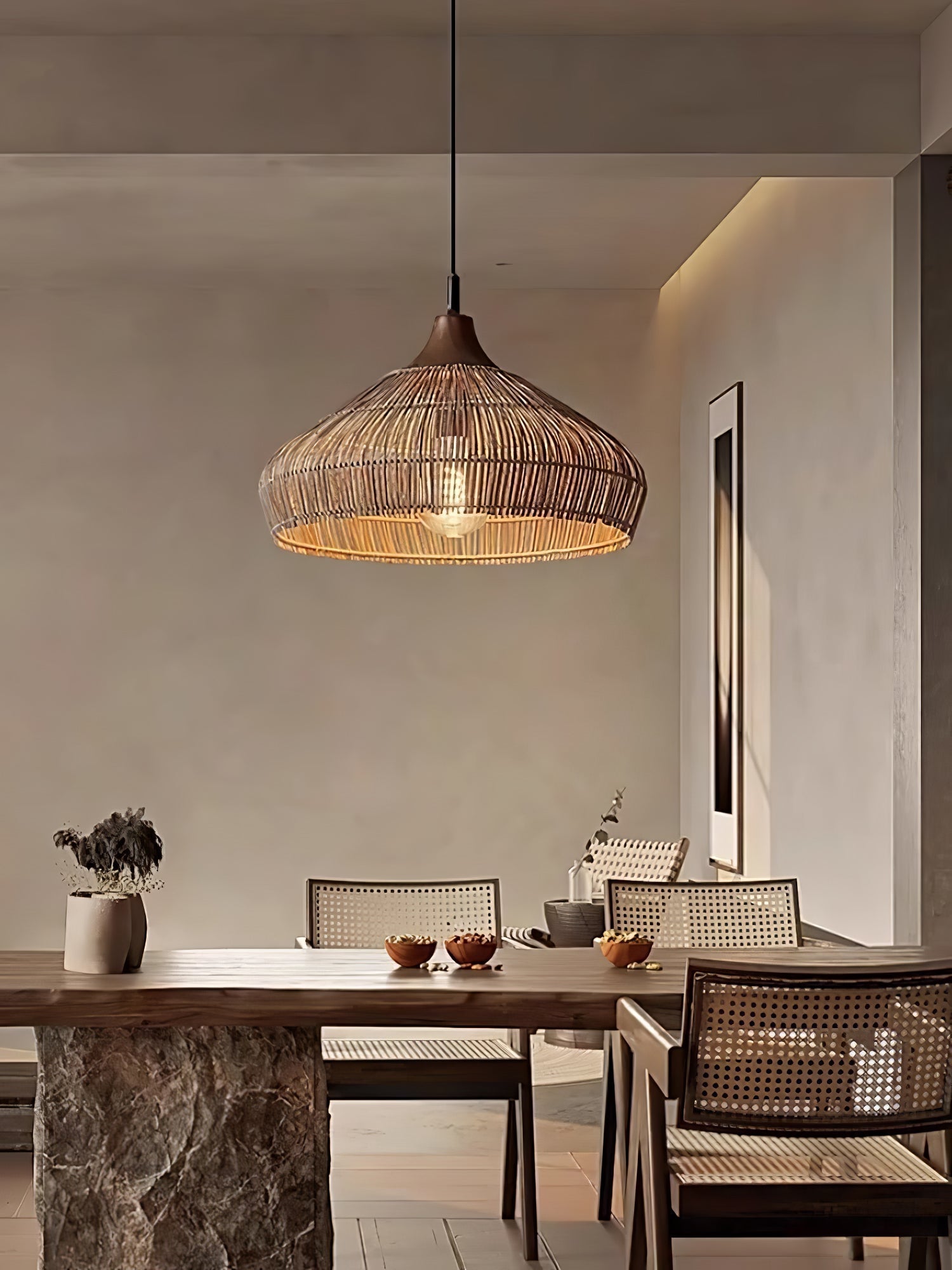 Wicker Rattan Pendant Light – Modern Hanging Ceiling Lamp