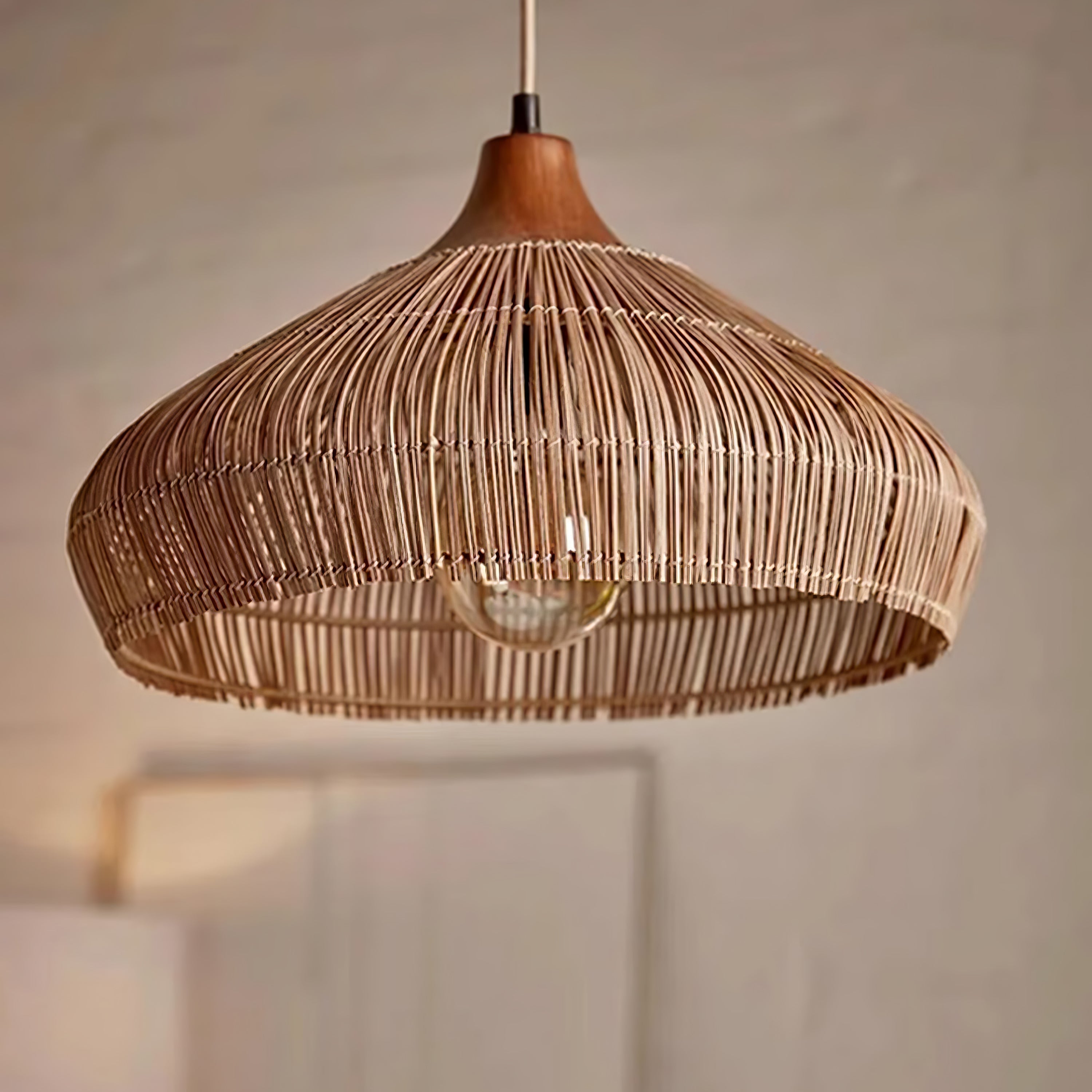 Wicker Rattan Pendant Light – Modern Hanging Ceiling Lamp