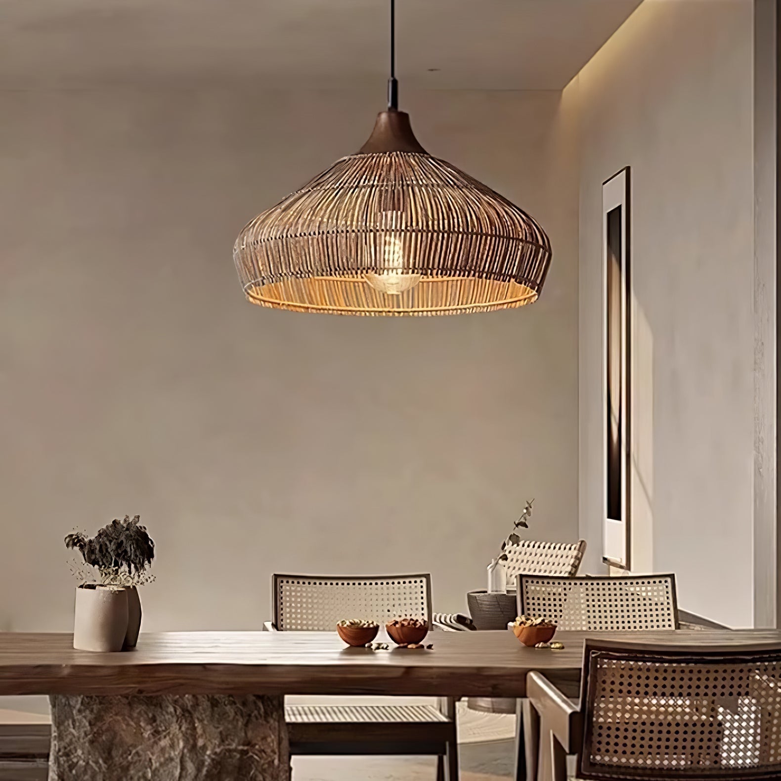 Wicker Rattan Pendant Light – Modern Hanging Ceiling Lamp