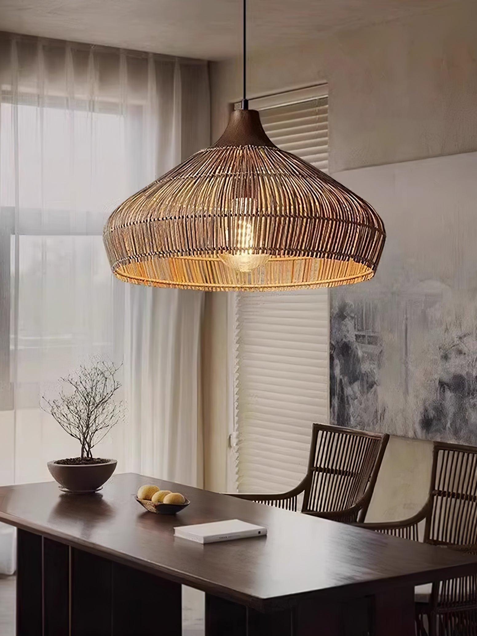 Wicker Rattan Pendant Light – Modern Hanging Ceiling Lamp