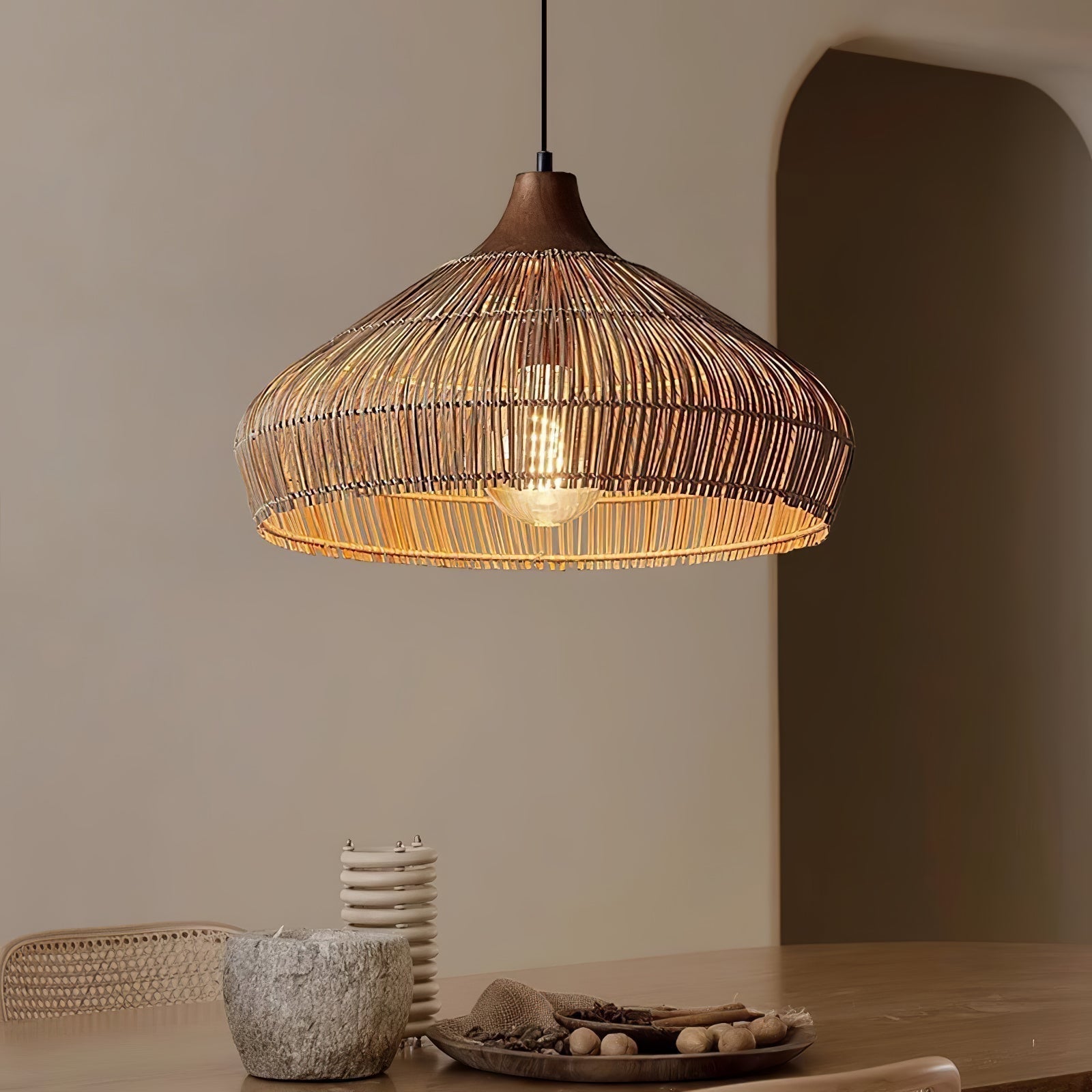 Wicker Rattan Pendant Light – Modern Hanging Ceiling Lamp