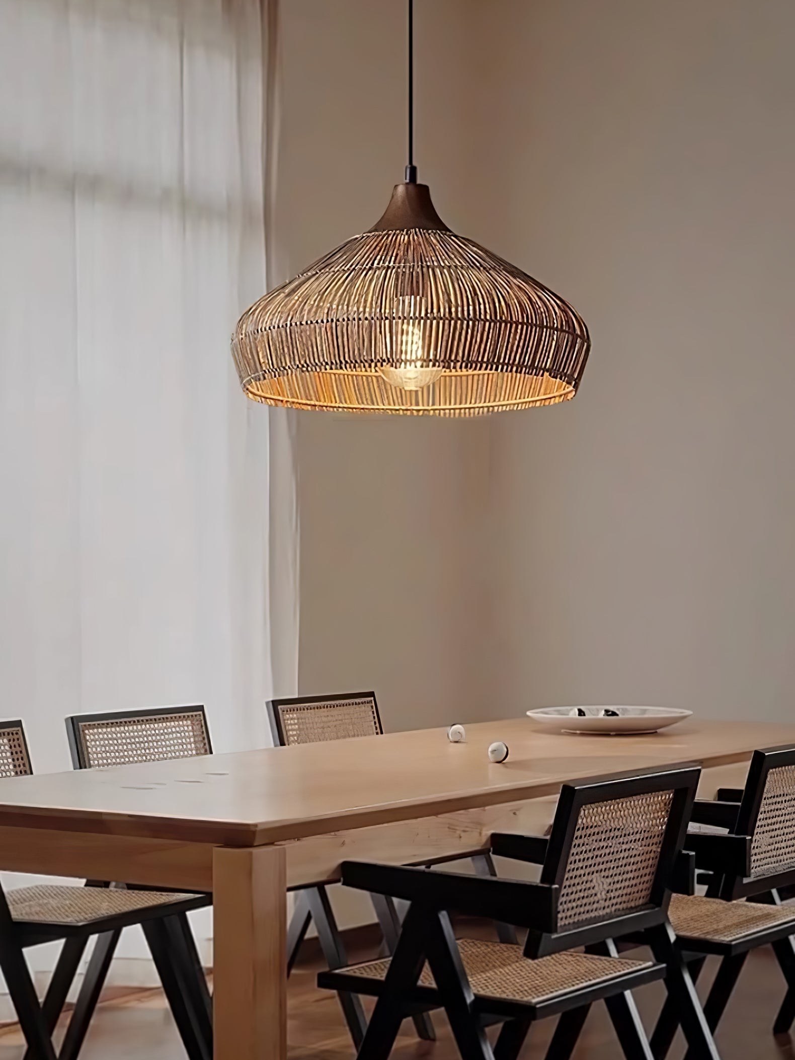 Wicker Rattan Pendant Light – Modern Hanging Ceiling Lamp
