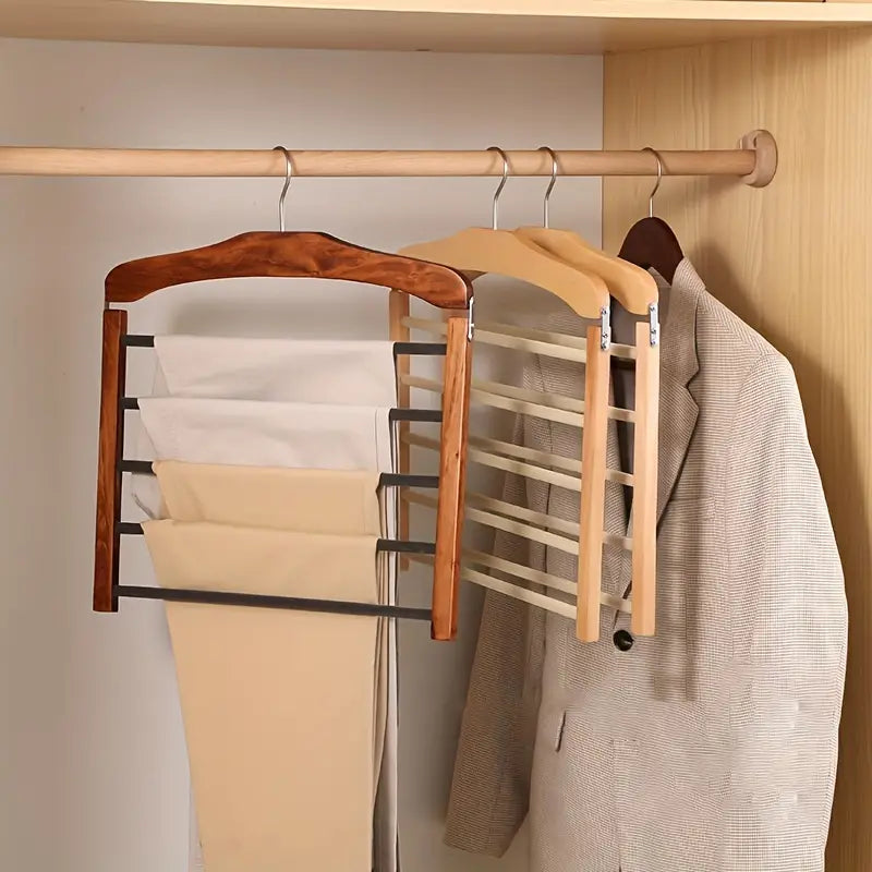 Wooden Pants Organizer – Multi-Tier Space-Saving Trouser Rack for Closet Storage