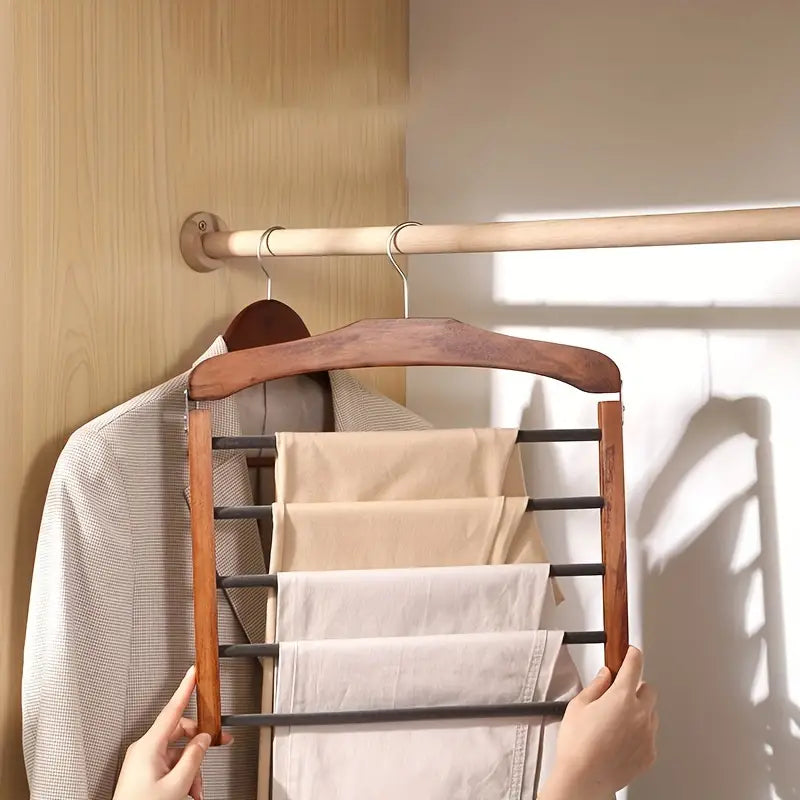 Wooden Pants Organizer – Multi-Tier Space-Saving Trouser Rack for Closet Storage