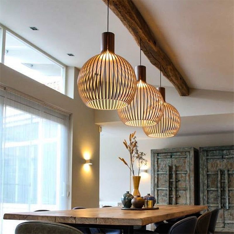 Nordic Wooden Hanging Lamp – Modern Minimalist Dining Room Pendant Light