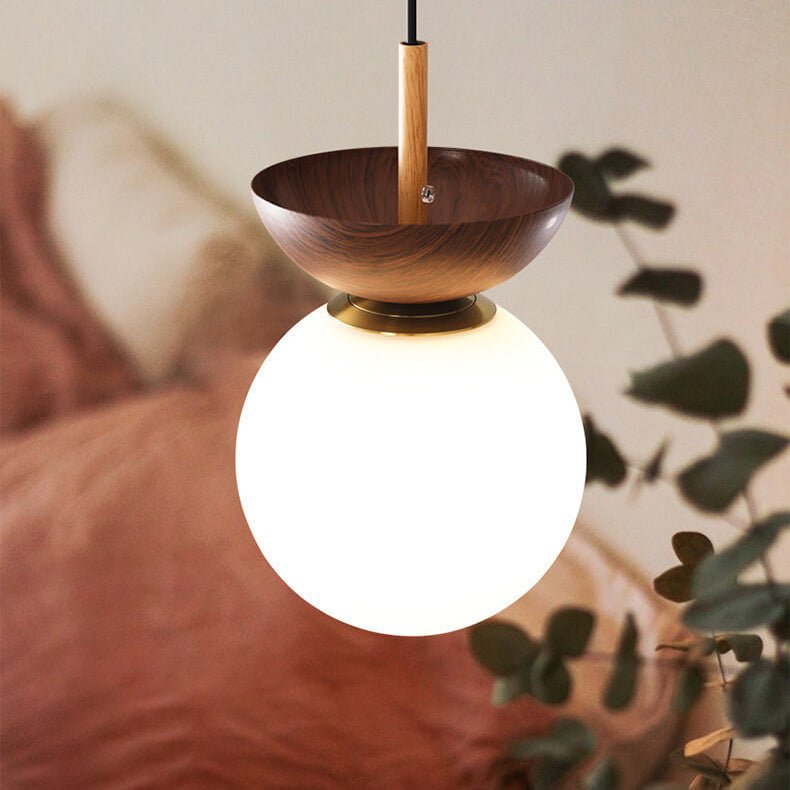 Nordic Wood & Glass Ceiling Light – Minimalist Globe Flush Mount Fixture