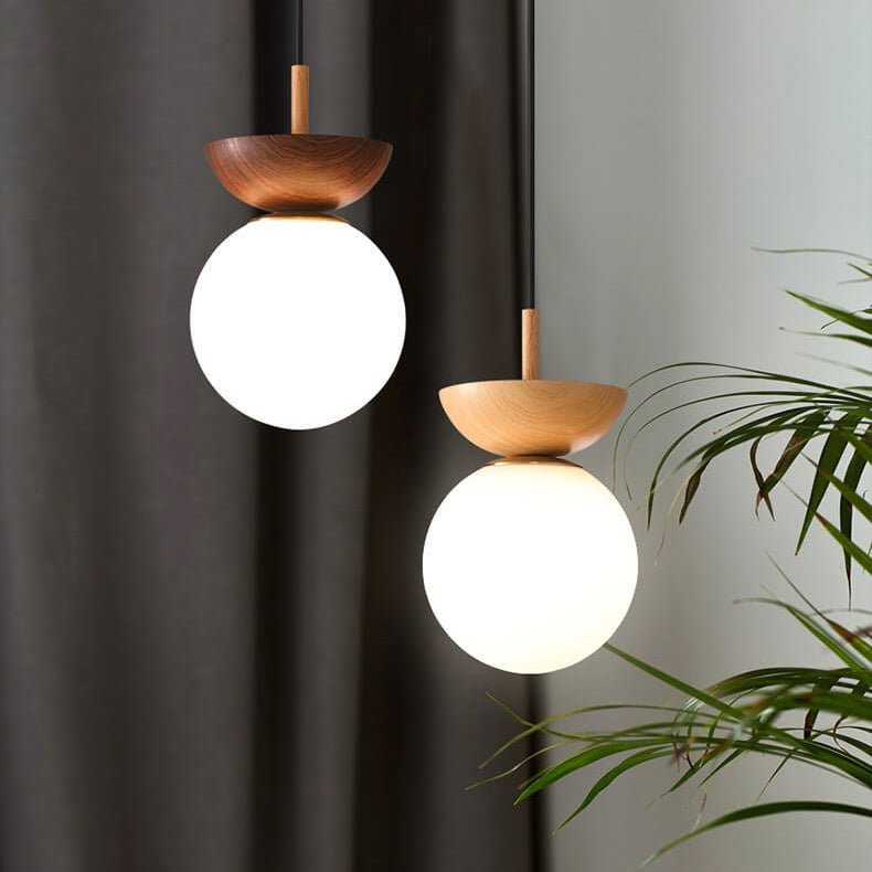 Nordic Wood & Glass Ceiling Light – Minimalist Globe Flush Mount Fixture
