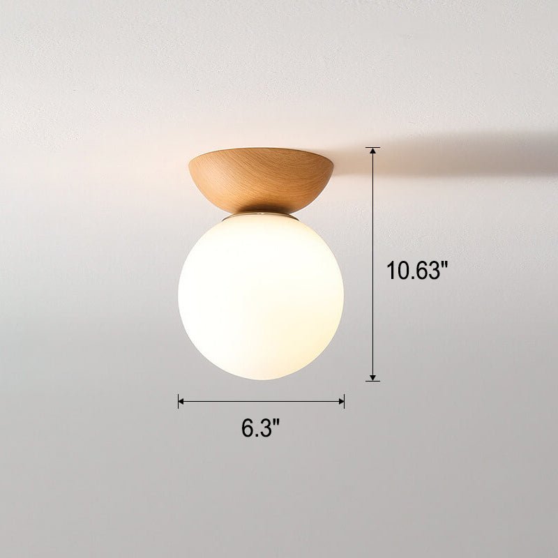 Nordic Wood & Glass Ceiling Light – Minimalist Globe Flush Mount Fixture