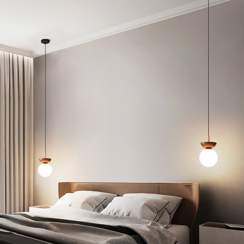 Nordic Wood & Glass Ceiling Light – Minimalist Globe Flush Mount Fixture