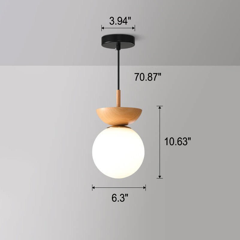 Nordic Wood & Glass Ceiling Light – Minimalist Globe Flush Mount Fixture