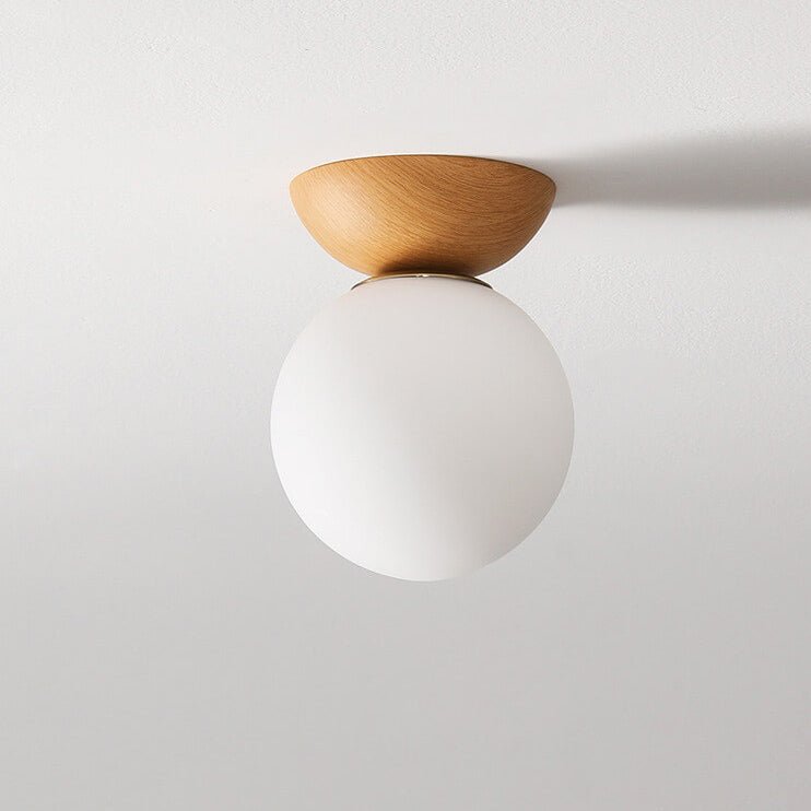 Nordic Wood & Glass Ceiling Light – Minimalist Globe Flush Mount Fixture