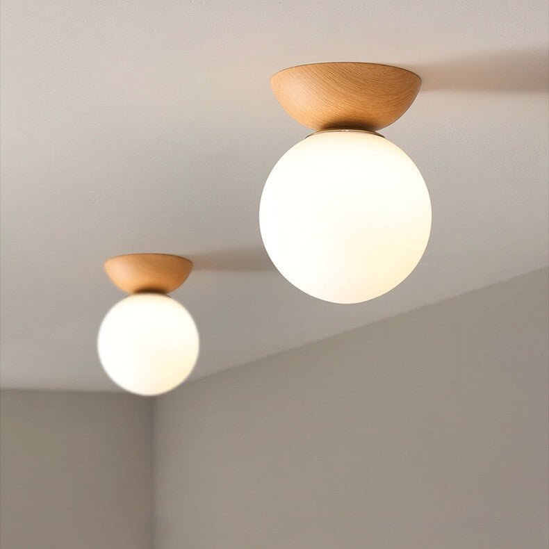 Nordic Wood & Glass Ceiling Light – Minimalist Globe Flush Mount Fixture