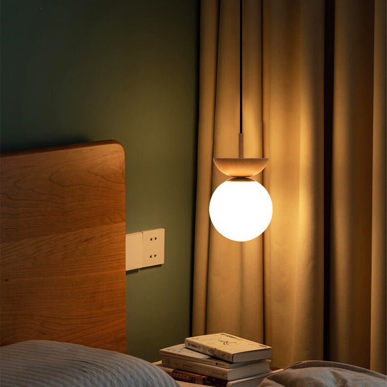 Nordic Wood & Glass Ceiling Light – Minimalist Globe Flush Mount Fixture