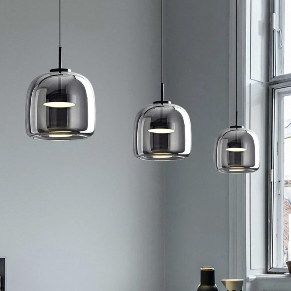 Luxury Smoked Glass Pendant Light – Minimalist Black Designer Ceiling Lamp