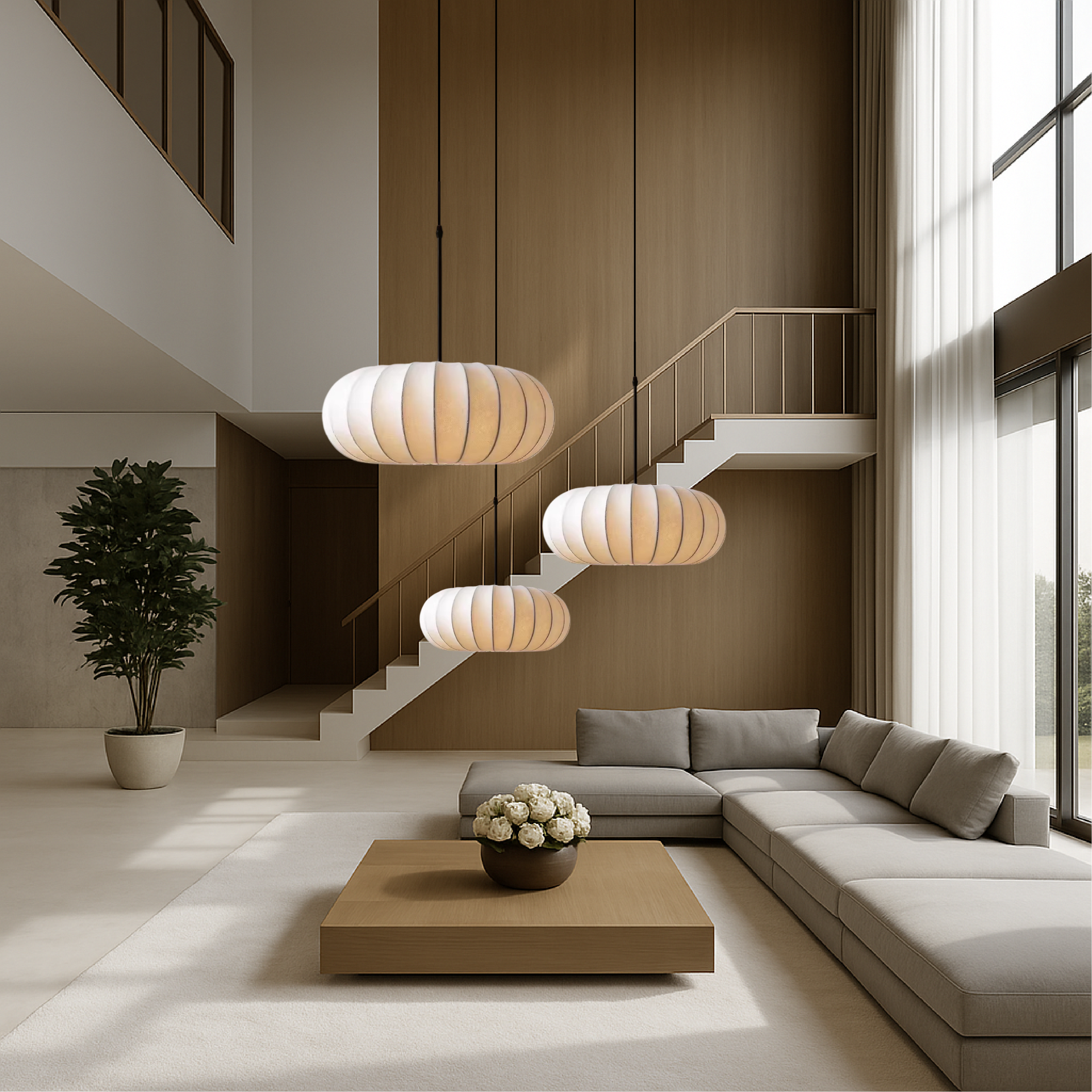 Scandinavian Oval Pendant Light – Soft Fabric Dining Room Hanging Lamp