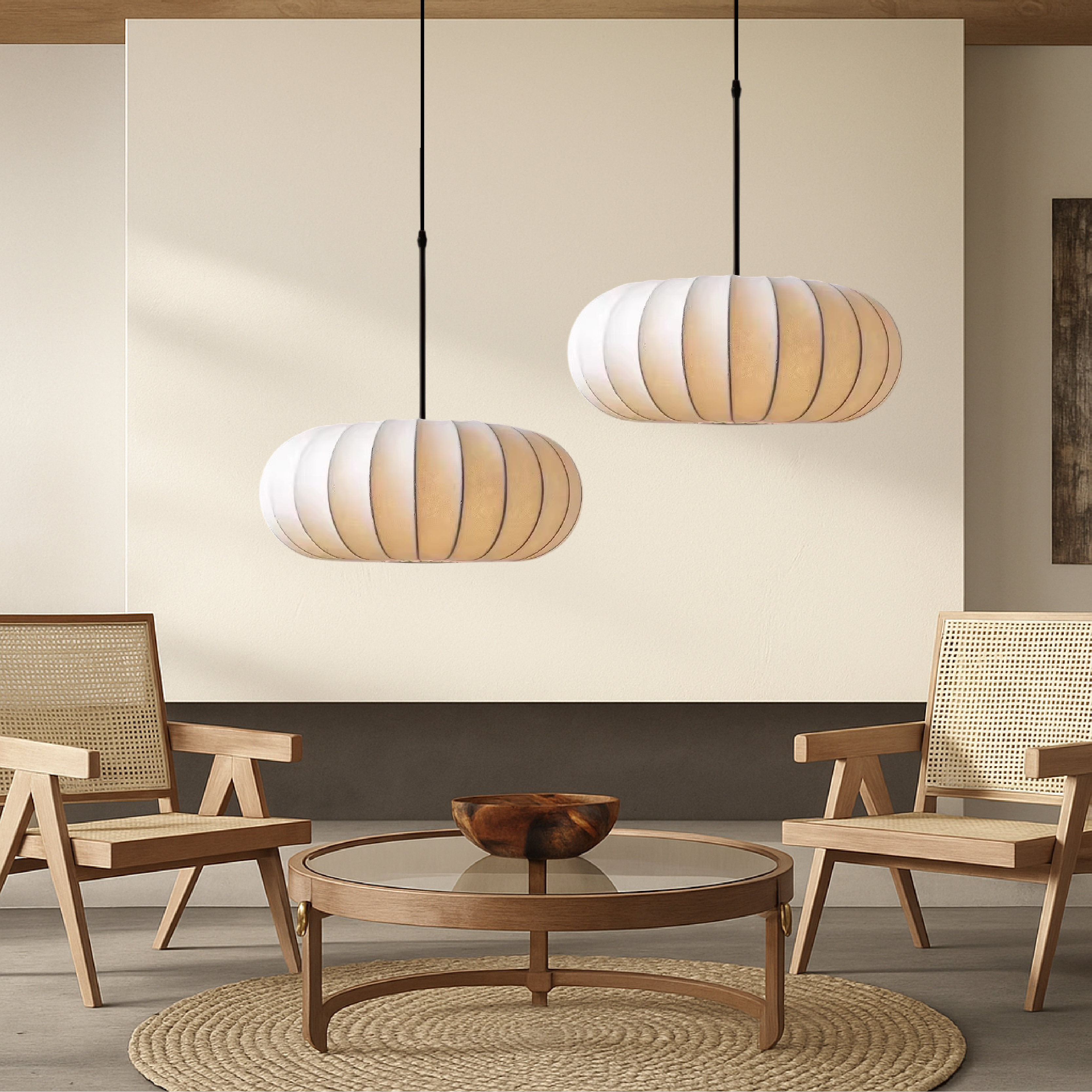 Scandinavian Oval Pendant Light – Soft Fabric Dining Room Hanging Lamp
