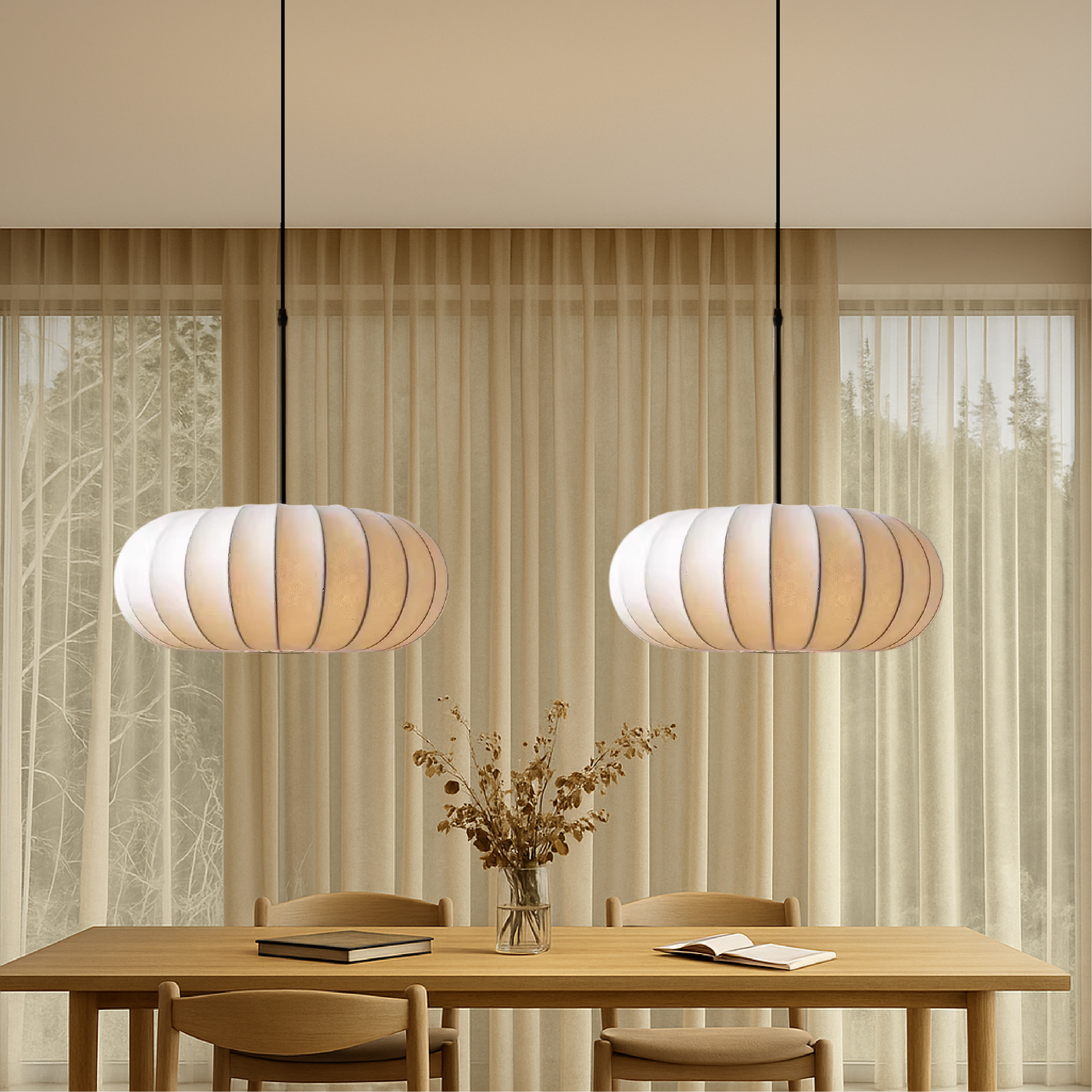 Scandinavian Oval Pendant Light – Soft Fabric Dining Room Hanging Lamp