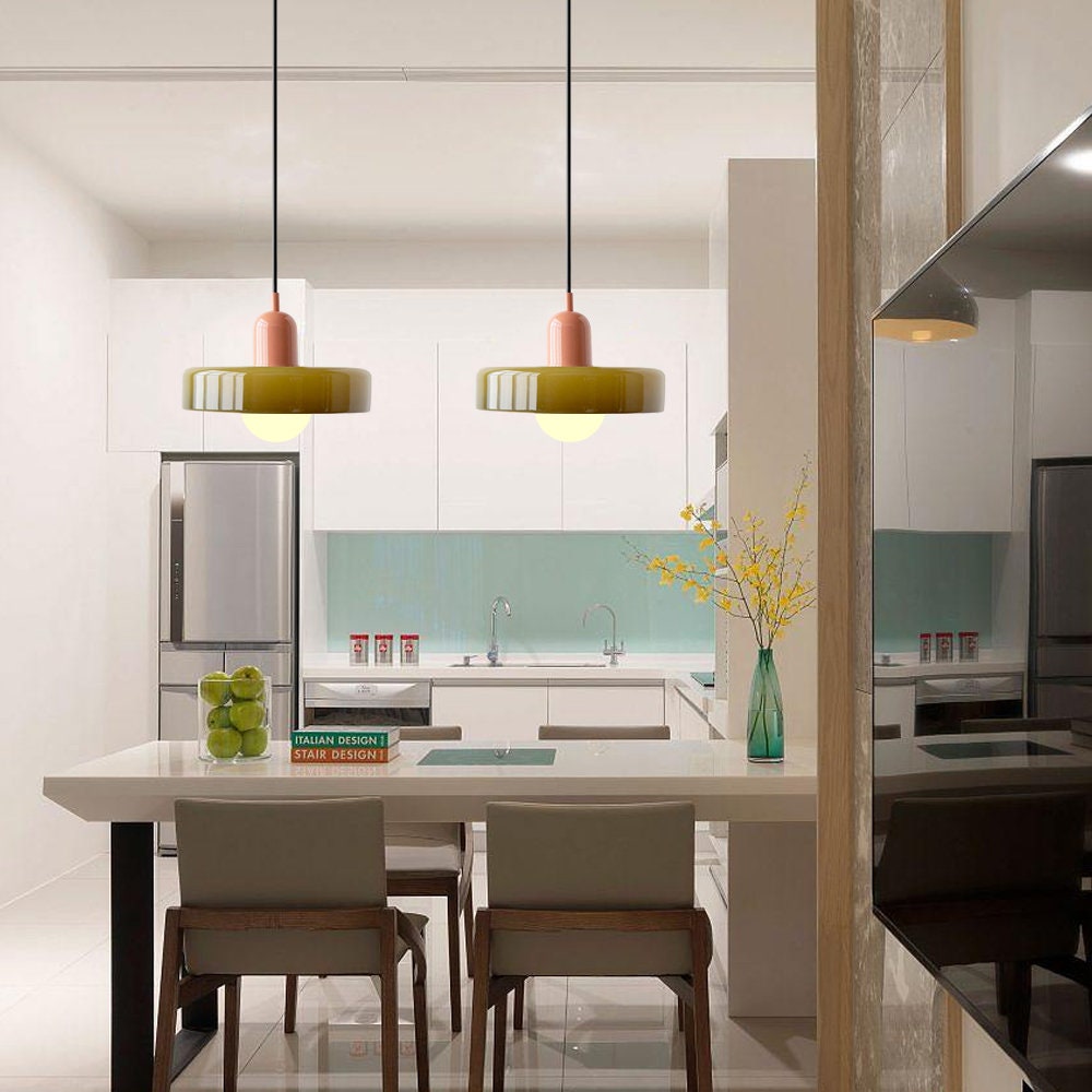 Bauhaus Colored Glass Pendant Light – Retro Designer Hanging Lamp