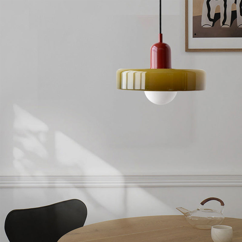 Bauhaus Colored Glass Pendant Light – Retro Designer Hanging Lamp