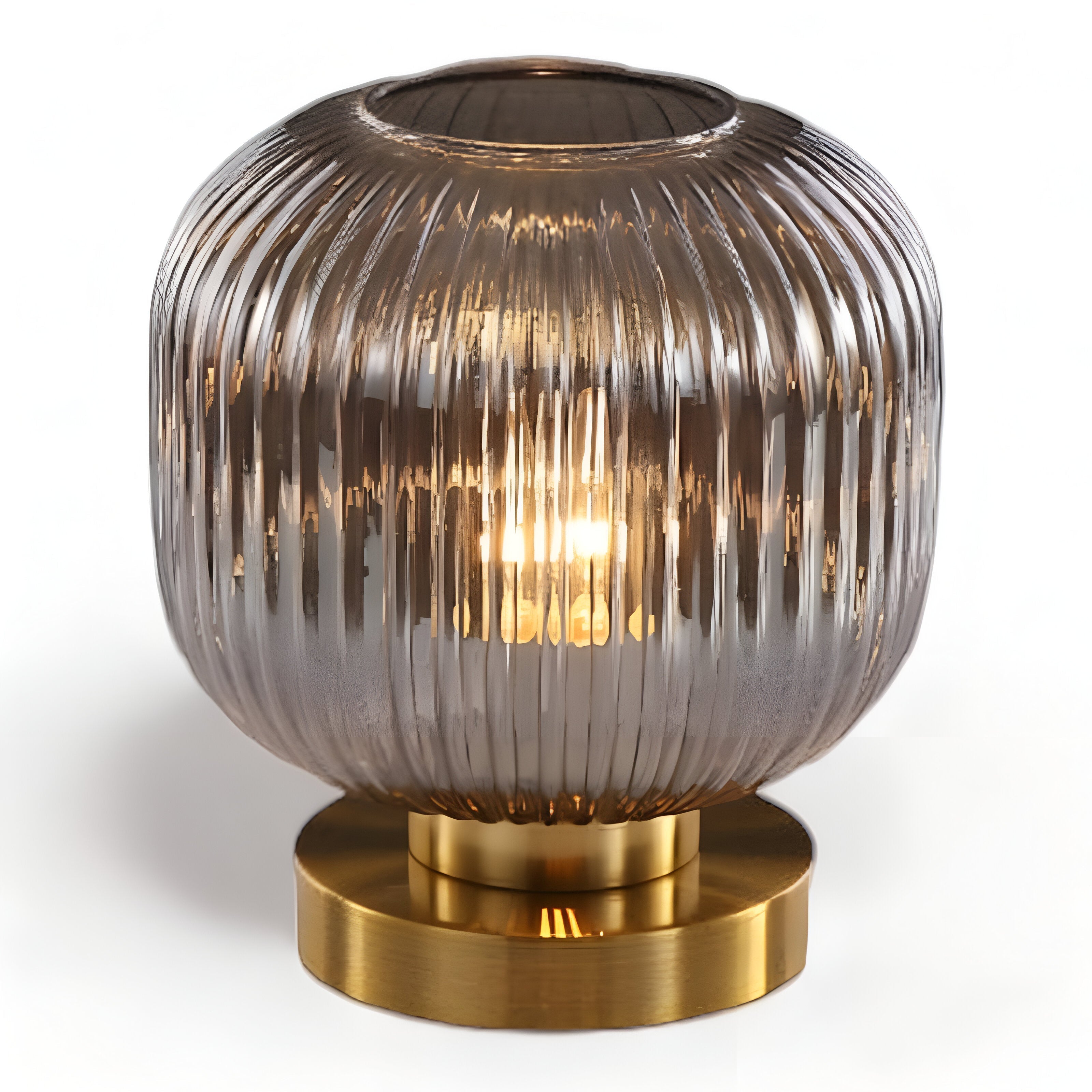 Modern Ribbed Glass Table Lamp – Ambient Gold Base Light
