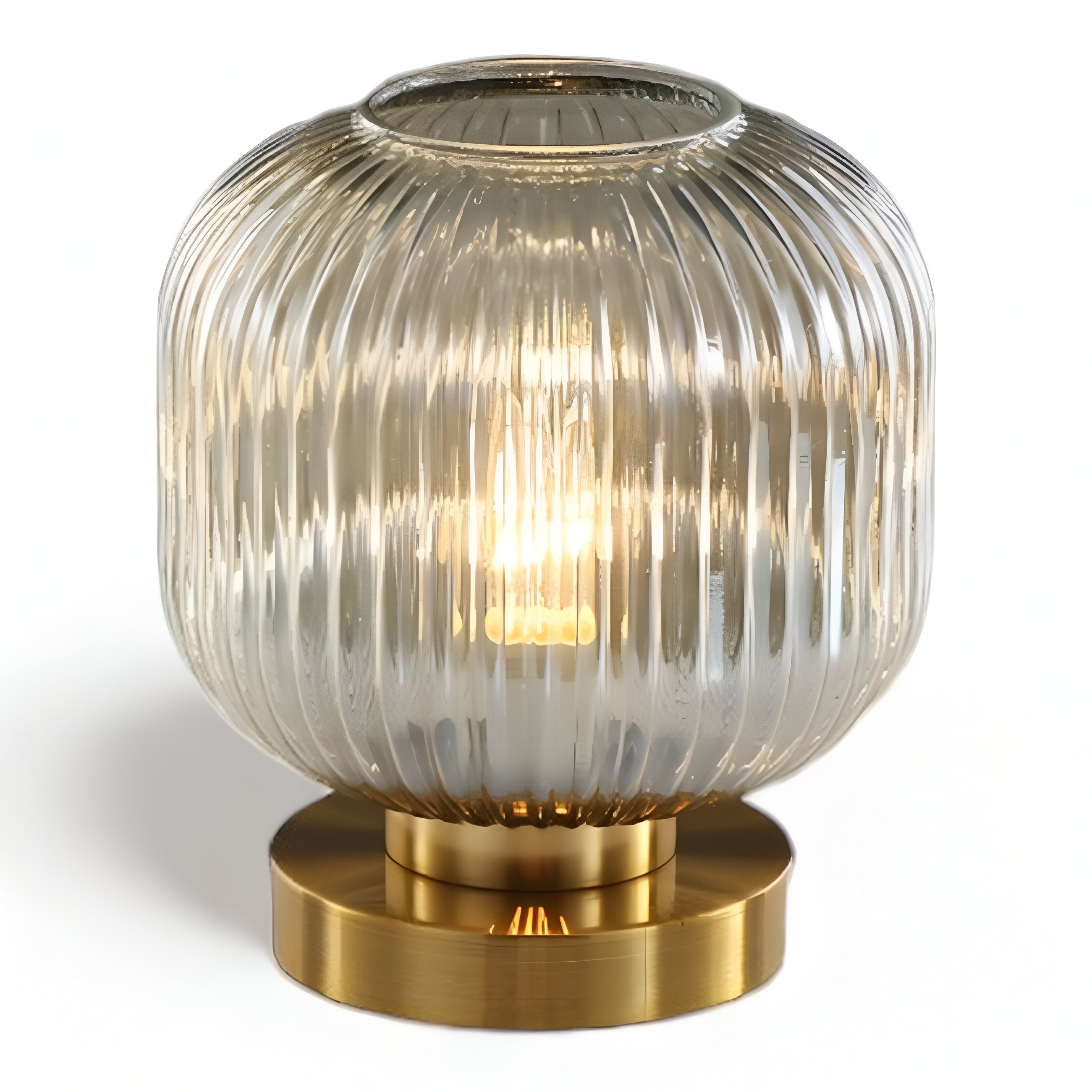 Modern Ribbed Glass Table Lamp – Ambient Gold Base Light