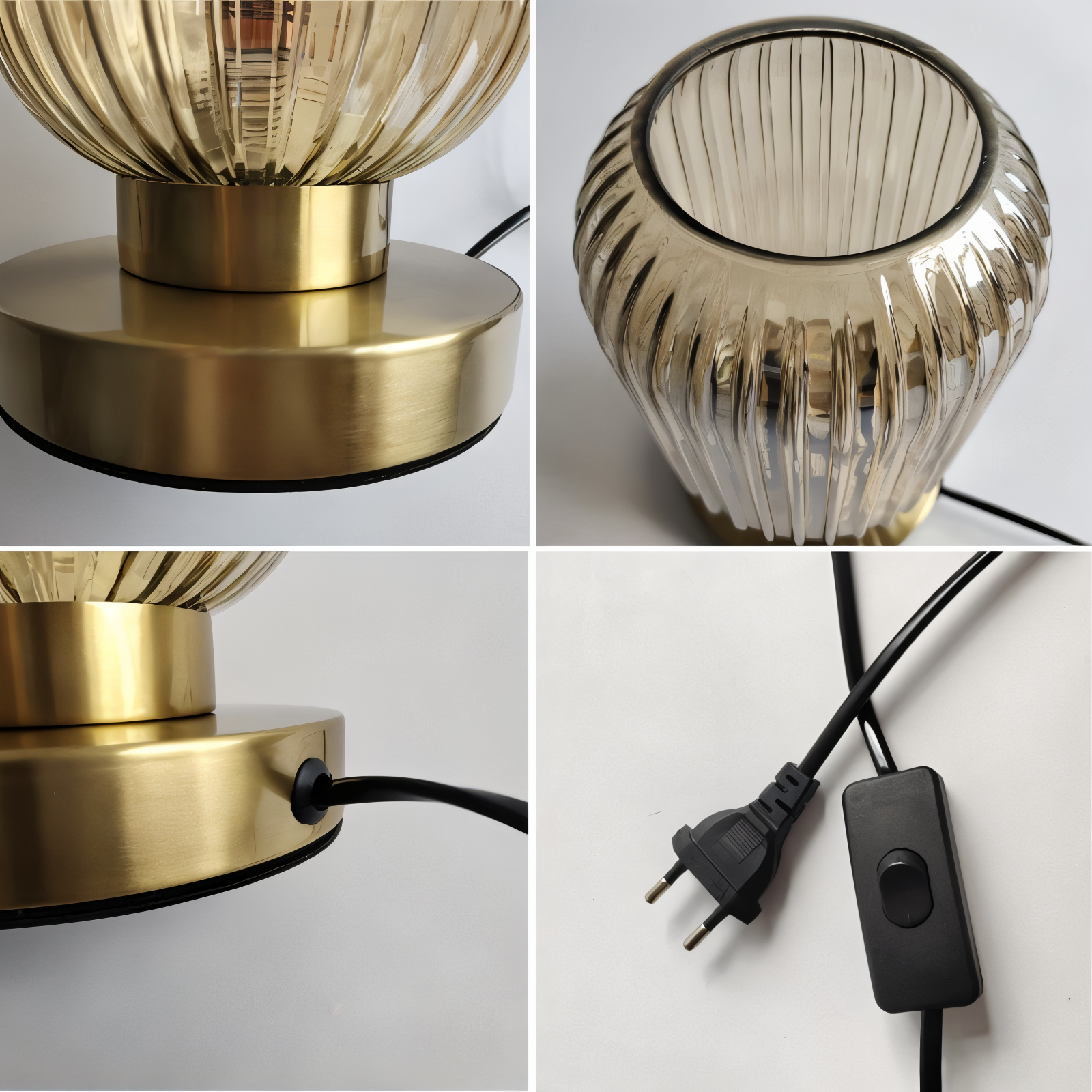 Modern Ribbed Glass Table Lamp – Ambient Gold Base Light