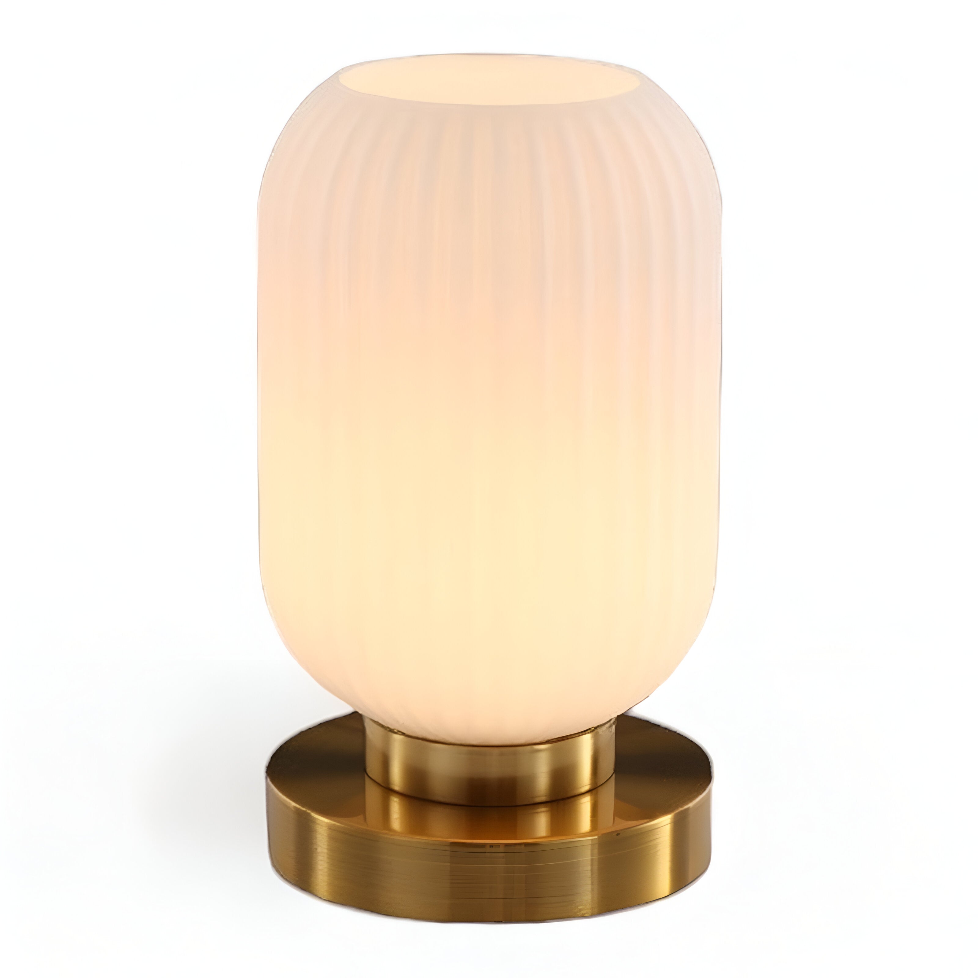 Modern Ribbed Glass Table Lamp – Ambient Gold Base Light