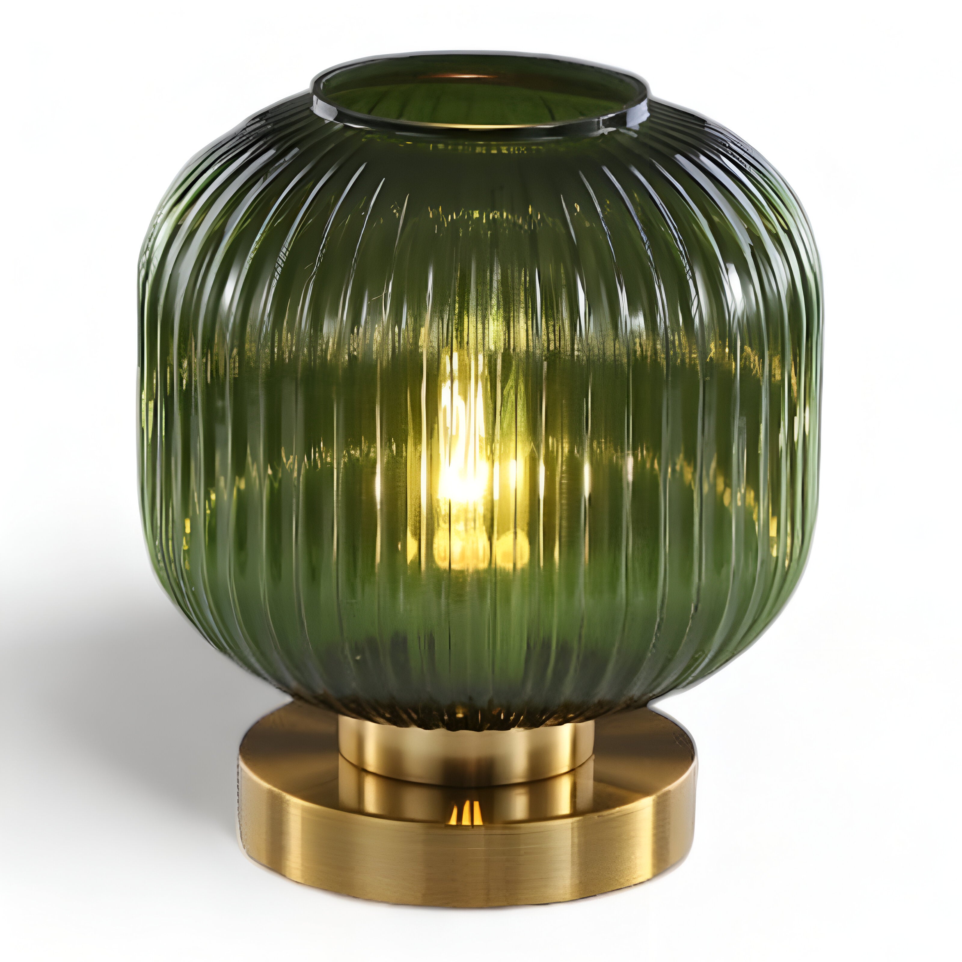 Modern Ribbed Glass Table Lamp – Ambient Gold Base Light