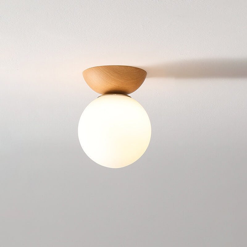 Nordic Wood & Glass Ceiling Light – Minimalist Globe Flush Mount Fixture