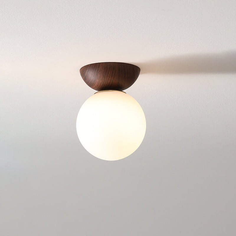 Nordic Wood & Glass Ceiling Light – Minimalist Globe Flush Mount Fixture